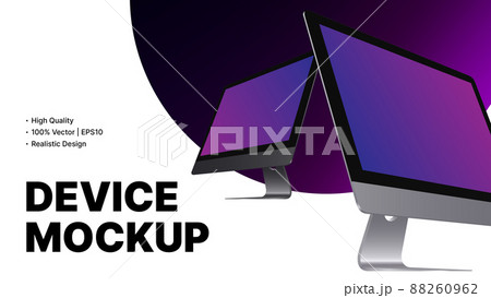 Two Computer Monitors Purple Mockup. Realistic PC Side View with Gradient Screen on White Background 88260962
