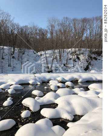 北海道　川に浮かぶ雪のマッシュルーム 88262034