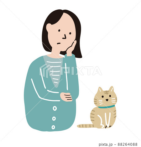 愛猫の体調・具合を気にする女性のイラスト 88264088