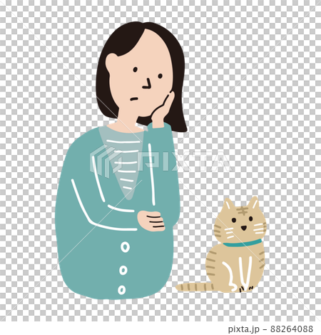 愛猫の体調・具合を気にする女性のイラスト 88264088