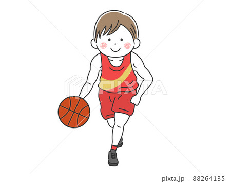 ドリブルをする バスケットボール選手の男性のイラストのイラスト素材 ドリブルをする バスケットボール選手の男性のイラストのイラスト素材