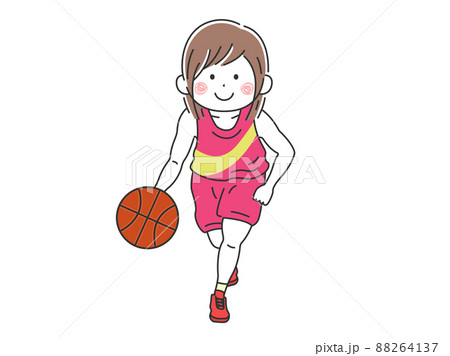ドリブルをする、バスケットボール選手の女性のイラスト 88264137
