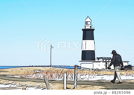 パステル調 ”春のオホーツク海と能取岬灯台 北海道” イラストイメージ パステル調 ”春のオホーツク海と能取岬灯台 北海道” イラストイメージ 88265096