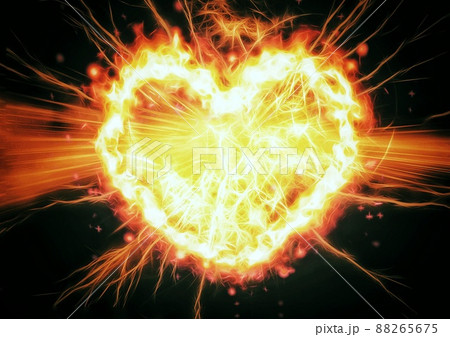 爆発するハート形の炎のイラスト 88265675