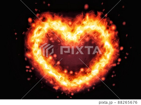燃え上がるハート形の炎のイラスト 88265676