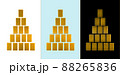 Pyramids of gold bars on a white, blue and black background are isolated. 88265836
