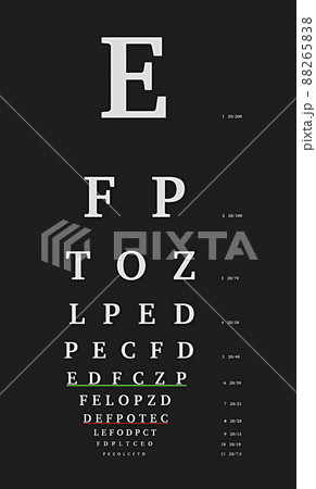 White letters on a black background with a colored underscore. Ophthalmological table. 88265838