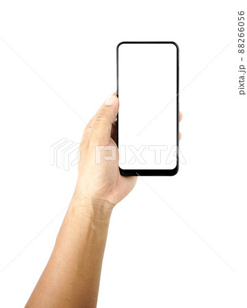 hand holding black smartphone isolated 88266056