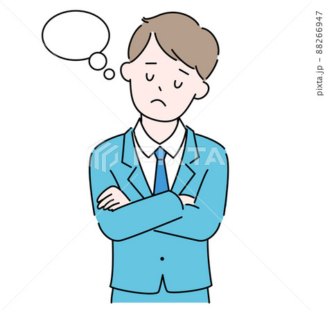 腕を組んで考えている男性コンサルタントあるいはビジネスマンのイラスト素材 88266947