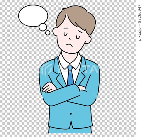 腕を組んで考えている男性コンサルタントあるいはビジネスマンのイラスト素材 88266947