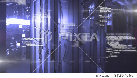 Image of data processing and keyboard over server room 88267066