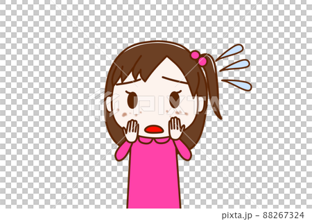 （上半身正面）頬全体にシミが出来ているのを発見して焦っている少女 88267324