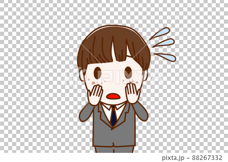 （上身正面）一個男學生迫不及待地想在整個臉頰上找到一個污點 88267332