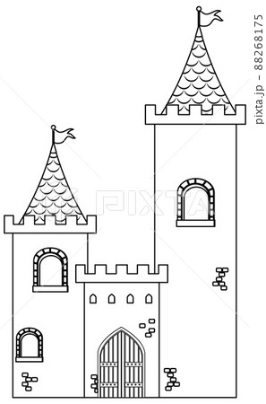 Medieval castles doodle outline for colouringのイラスト素材 [88268175] - PIXTA