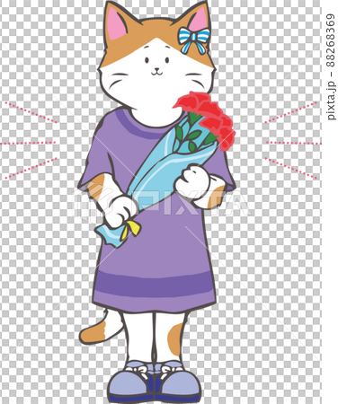 Girl kitten with a bouquet of carnations Girl kitten with a bouquet of carnations 88268369