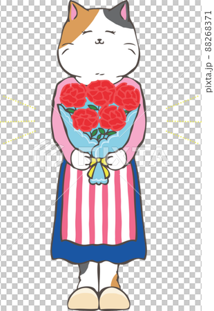 Mom cat with a bouquet of carnations Mom cat with a bouquet of carnations 88268371