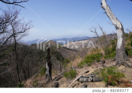 桐生市菱町から仙人ケ岳登山コースを登る。白葉峠からの尾根から、西方面、桐生市方面を見る 88269377