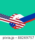 Handshake logo. Flags of USA and Russia. Economic cooperation. Partnership, frienship. Reconciliation and truce. Vector illustration. EPS10. 88269757