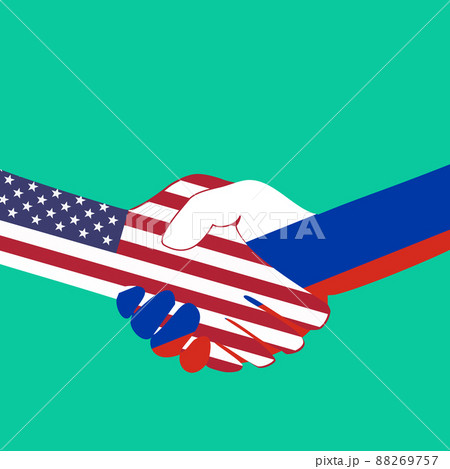 Handshake logo. Flags of USA and Russia. Economic cooperation. Partnership, frienship. Reconciliation and truce. Vector illustration. EPS10. 88269757