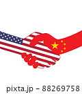 Handshake logo. Flags of USA and China. Economic cooperation. Partnership, frienship. Vector illustration. EPS10. 88269758