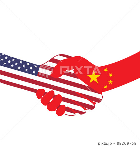 Handshake logo. Flags of USA and China. Economic cooperation. Partnership, frienship. Vector illustration. EPS10. Handshake logo. Flags of USA and China. Economic cooperation. Partnership, frienship. Vector illustration. EPS10. 88269758