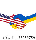 Handshake logo. Flags of USA and Ukraine. Support for Ukraine. Economic cooperation. Partnership, frienship. Vector illustration. EPS10. 88269759
