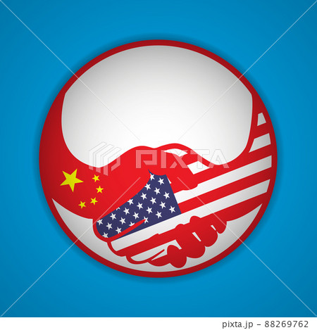 Handshake logo. Flags of USA and China. Economic cooperation. Partnership, frienship. Vector illustration. EPS10. 88269762