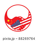 Handshake logo. Flags of USA and China. Economic cooperation. Partnership, frienship. Vector illustration. EPS10. 88269764