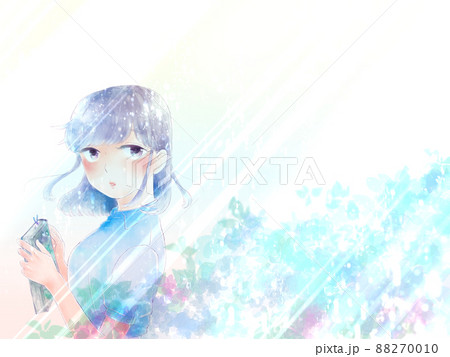 窓ガラスに映る紫陽花と少女/雨上がり 88270010