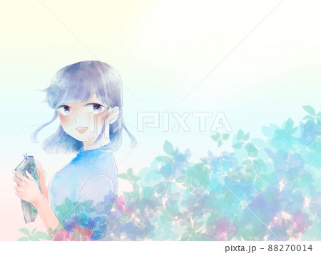 紫陽花と少女 笑顔のイラスト素材