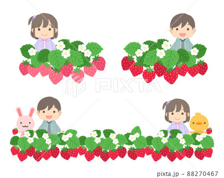 子供と動物といちご畑のイラスト 88270467