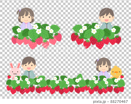 子供と動物といちご畑のイラスト 88270467
