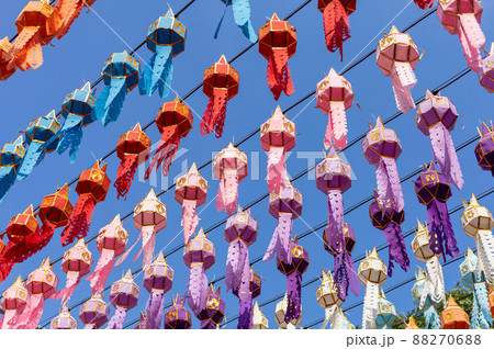 colorful hanging lanterns lighting in loy krathong and new year festival at northern of thailand 88270688