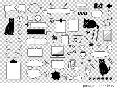 Frame set of cat and speech bubble Telework PC stationery speech bubble cat work Frame set of cat and speech bubble Telework PC stationery speech bubble cat work 88271649