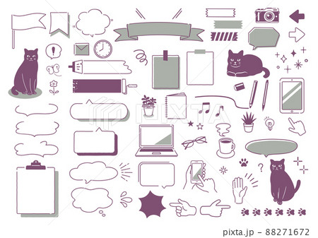 猫と吹き出しのフレームセット　テレワーク　PC　文房具　吹き出し　ねこ　ビジネス 88271672
