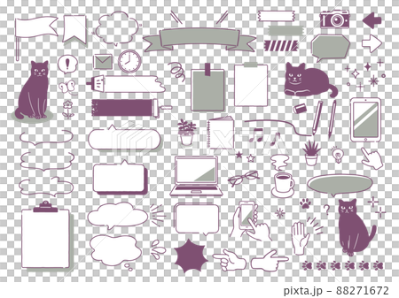 猫と吹き出しのフレームセット　テレワーク　PC　文房具　吹き出し　ねこ　ビジネス 88271672