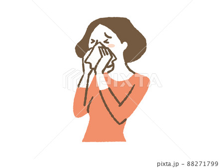 風邪で鼻をかんでいる女性 88271799