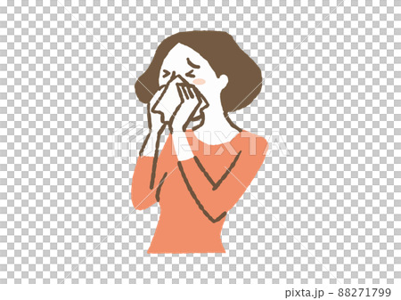 A woman blowing her nose with a cold 88271799