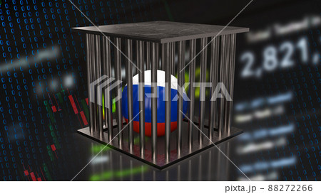 Russia ball in cage for sanction concept 3d rendering. 88272266