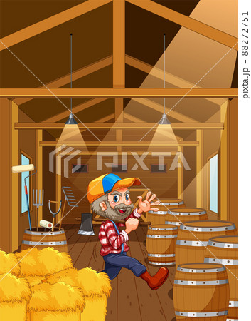 Scene with farmer inside the barn Scene with farmer inside the barn 88272751