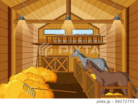 Scene with horse inside the barn 88272755