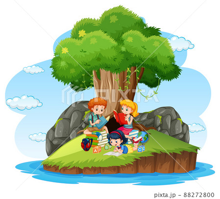 Children reading books in island 88272800