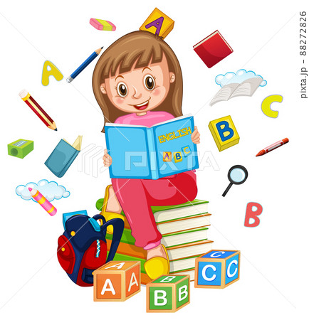 A girl read books on white background 88272826