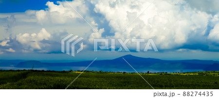 Agriculture landscape with fields of teff and Koka lake, Ethiopi 88274435