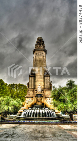 Rain view to Plaza de Espana in the center of Madrid. Spain Rain view to Plaza de Espana in the center of Madrid. Spain 88274459
