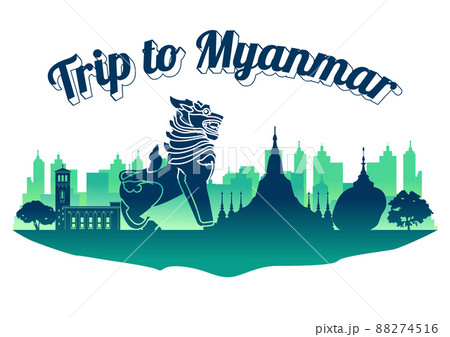 myanmar top famous landmarks silhouette style,travel and tourism 88274516