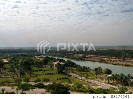 View Euphrates river from former Hussein palace, Hillah, Babyl Iraq 88274541