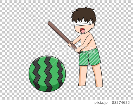 一個男孩劈西瓜的插圖（無背景） 88274623