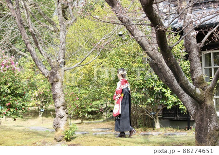 坂本邸旧アトリエ前に立つ、袴姿の一人の女性 坂本邸旧アトリエ前に立つ、袴姿の一人の女性 88274651