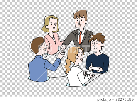Businessmen making connections, comical handwritten people, vector, line art and color 88275199